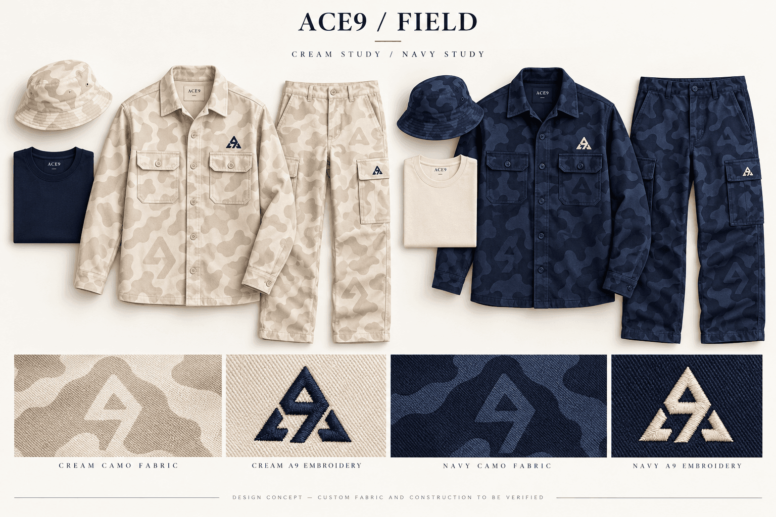 Core and Field coordinated cream and navy styling concepts