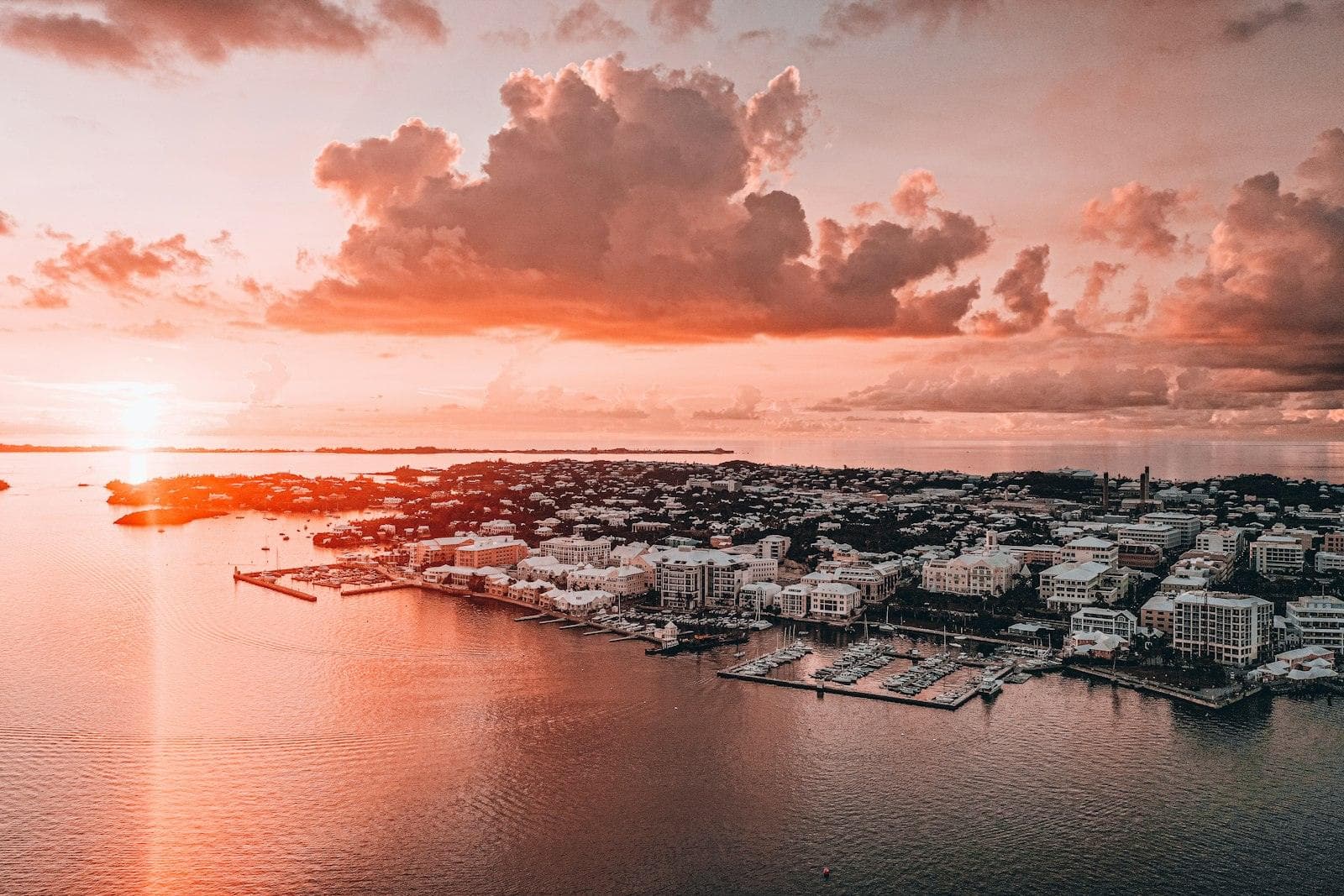 Hamilton Harbour at sunset from above